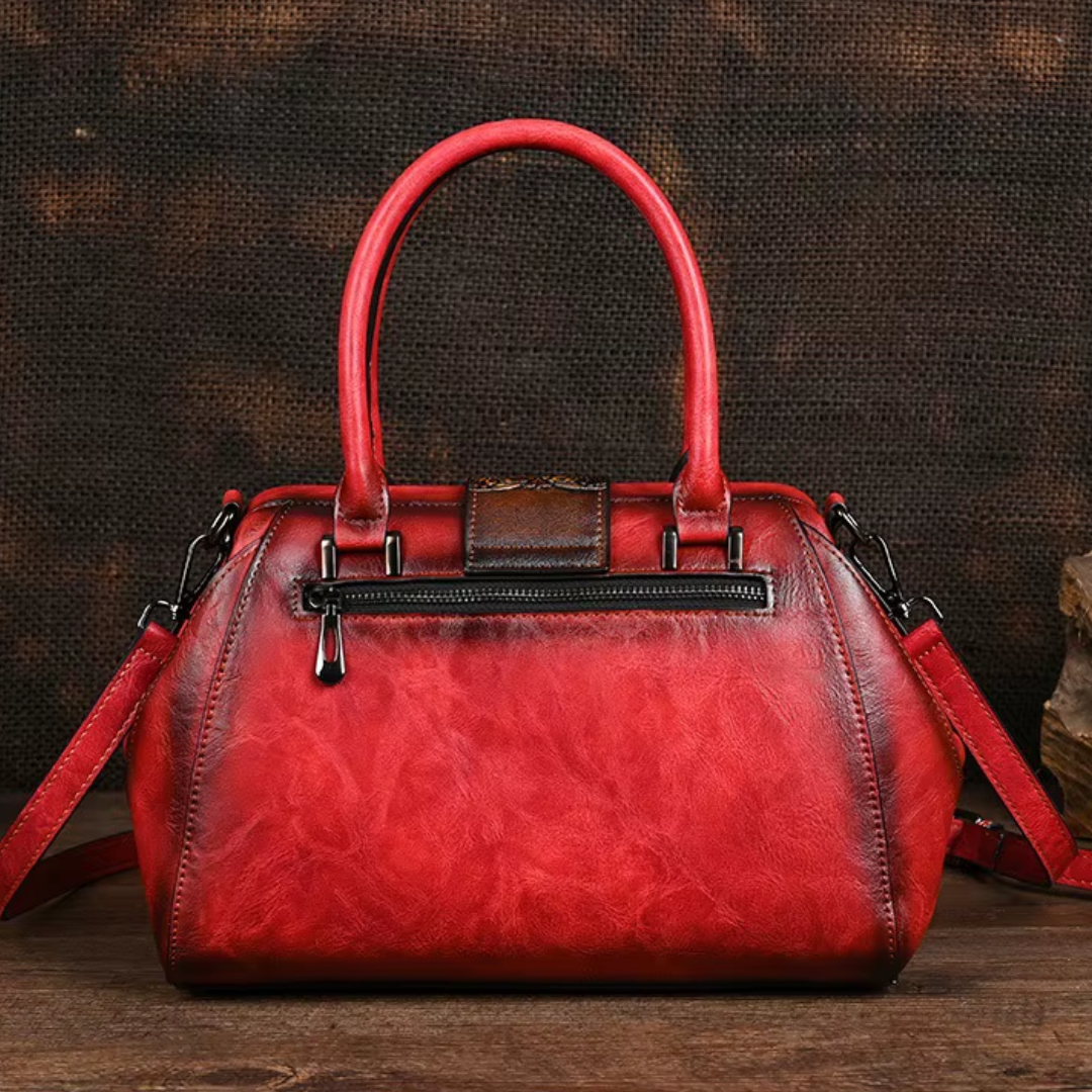 Bolso de cuero con grabado floral