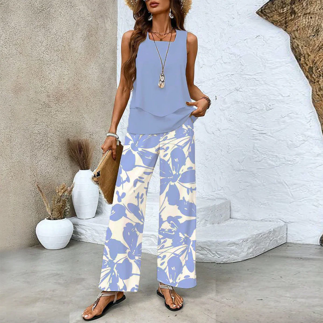 Rosey Conjunto de Dos Piezas con Estampado Botánico y Cuello Cuadrado