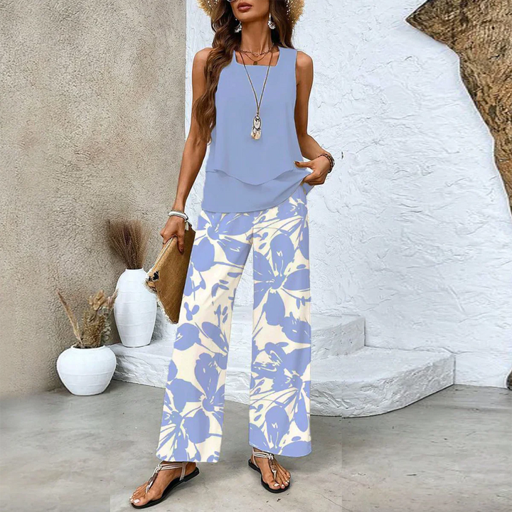 Rosey Conjunto de Dos Piezas con Estampado Botánico y Cuello Cuadrado