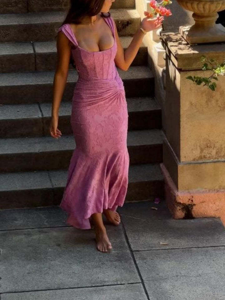 Maxi vestido floral en rosa oscuro