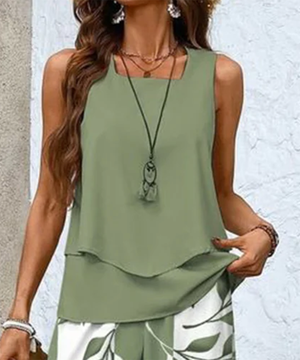 Rosey Conjunto de Dos Piezas con Estampado Botánico y Cuello Cuadrado