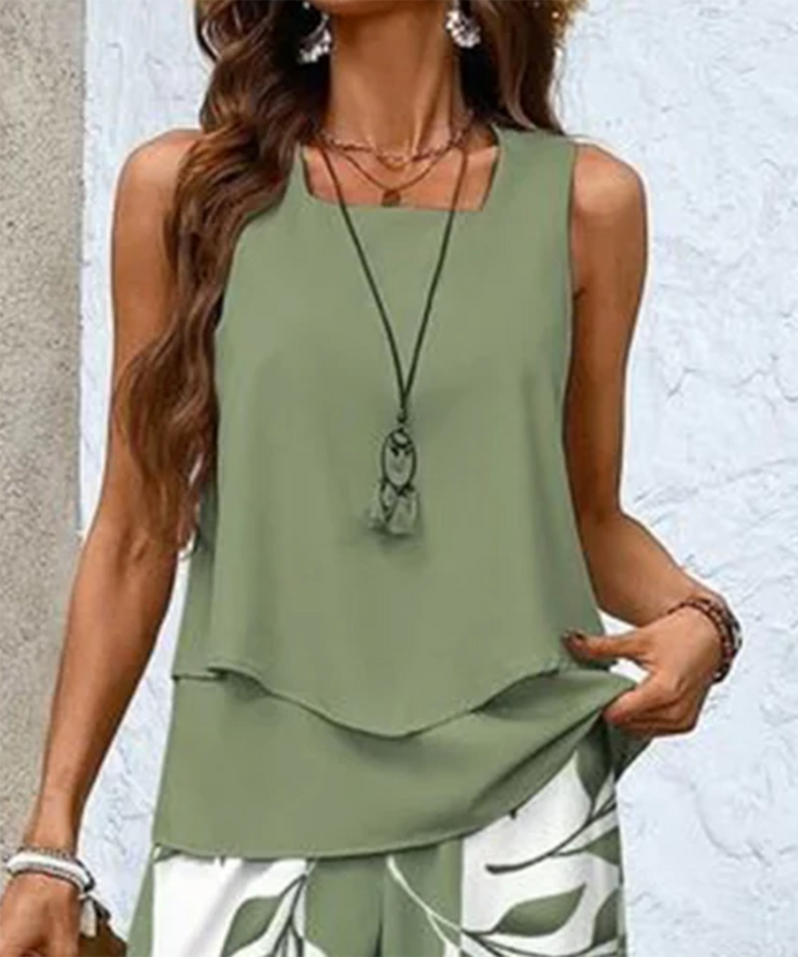 Rosey Conjunto de Dos Piezas con Estampado Botánico y Cuello Cuadrado