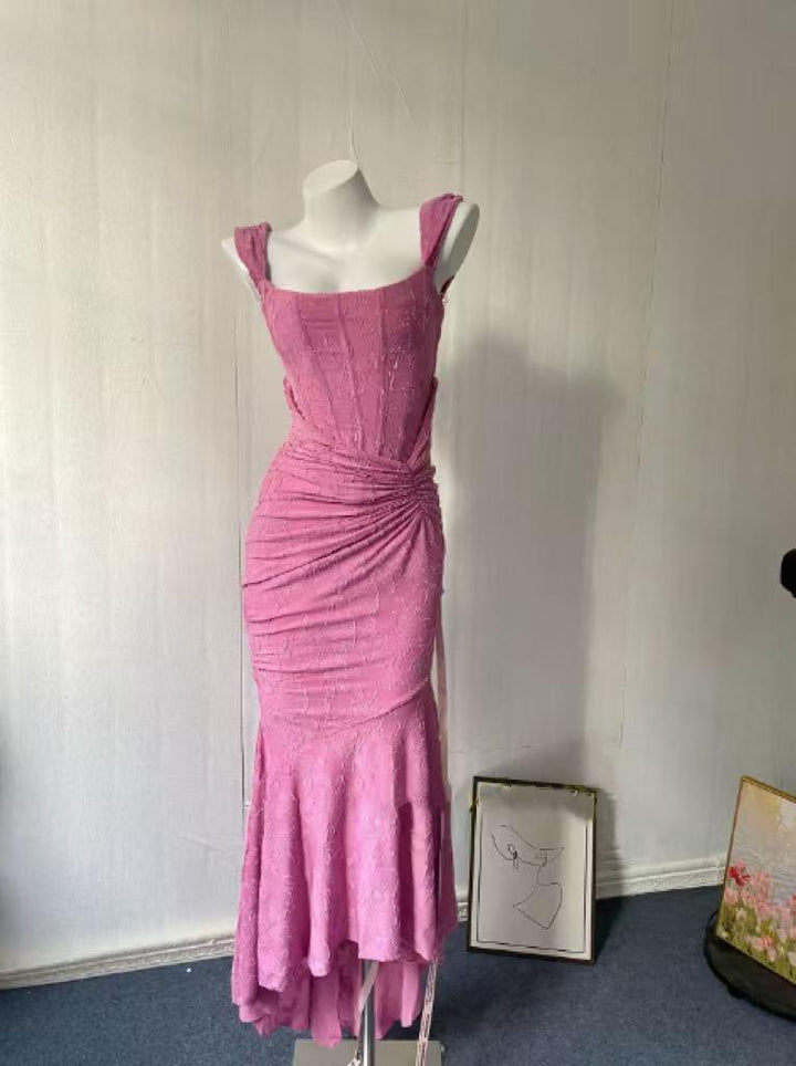 Maxi vestido floral en rosa oscuro