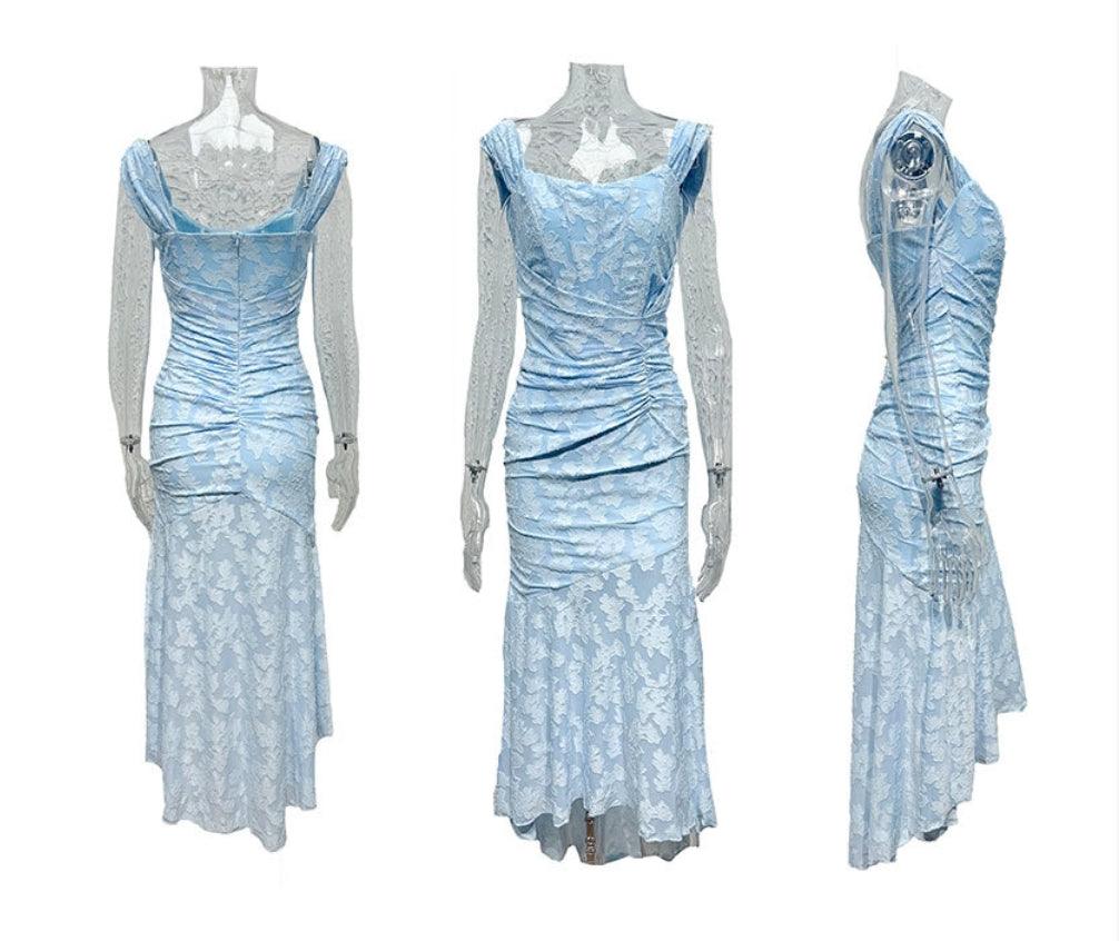 Maxi vestido floral en azul campanilla