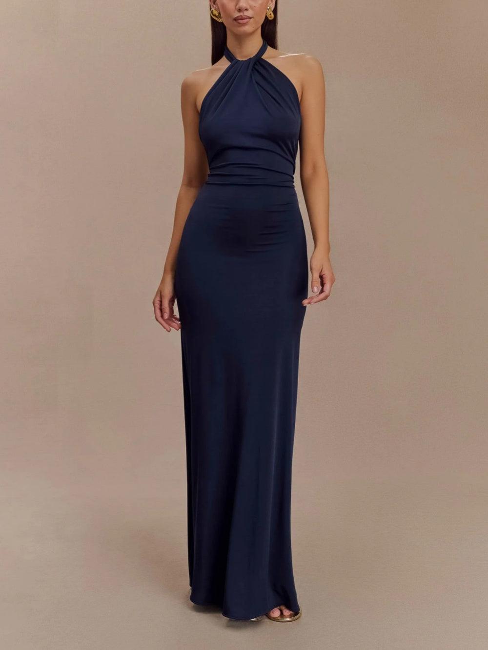 Vestido Maxi Halter Slinky en Azul Marino