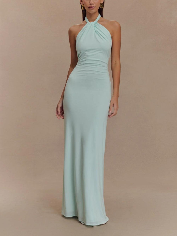 Vestido Maxi Halter Slinky - Color Laguna