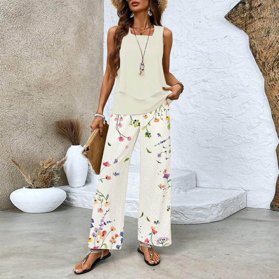 Rosey Conjunto de Dos Piezas con Estampado Botánico y Cuello Cuadrado