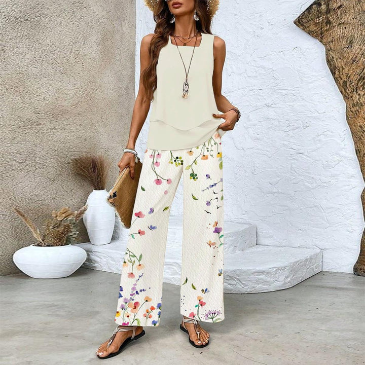 Rosey Conjunto de Dos Piezas con Estampado Botánico y Cuello Cuadrado