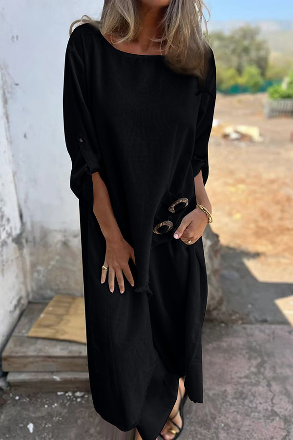 Jamilah – Conjunto de Blusa y Pantalones con Detalle de Anillo en Mezcla de Lino