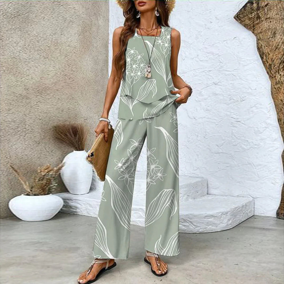 Rosey Conjunto de Dos Piezas con Estampado Botánico y Cuello Cuadrado