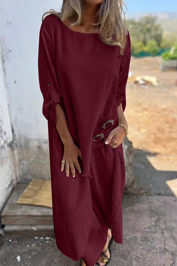 Jamilah – Conjunto de Blusa y Pantalones con Detalle de Anillo en Mezcla de Lino