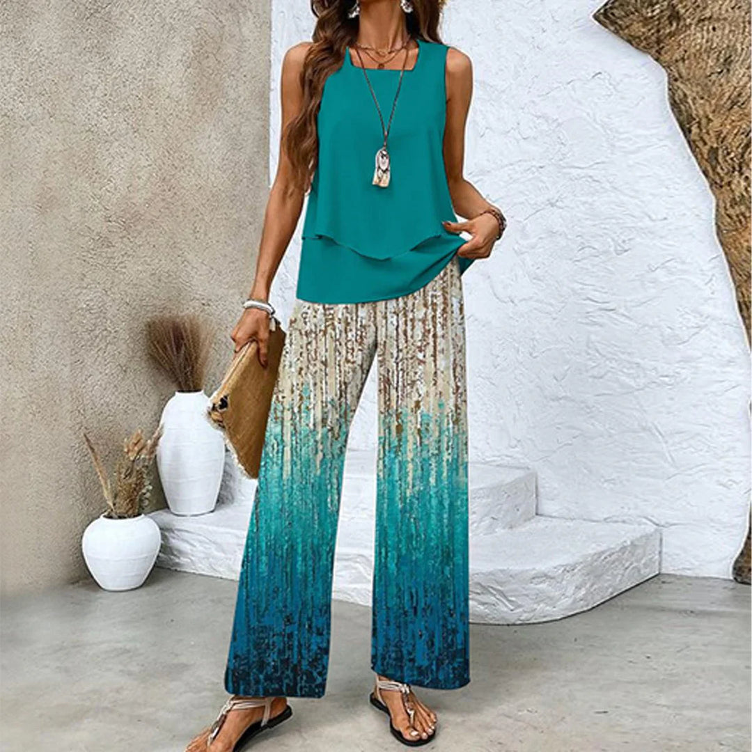 Rosey Conjunto de Dos Piezas con Estampado Botánico y Cuello Cuadrado