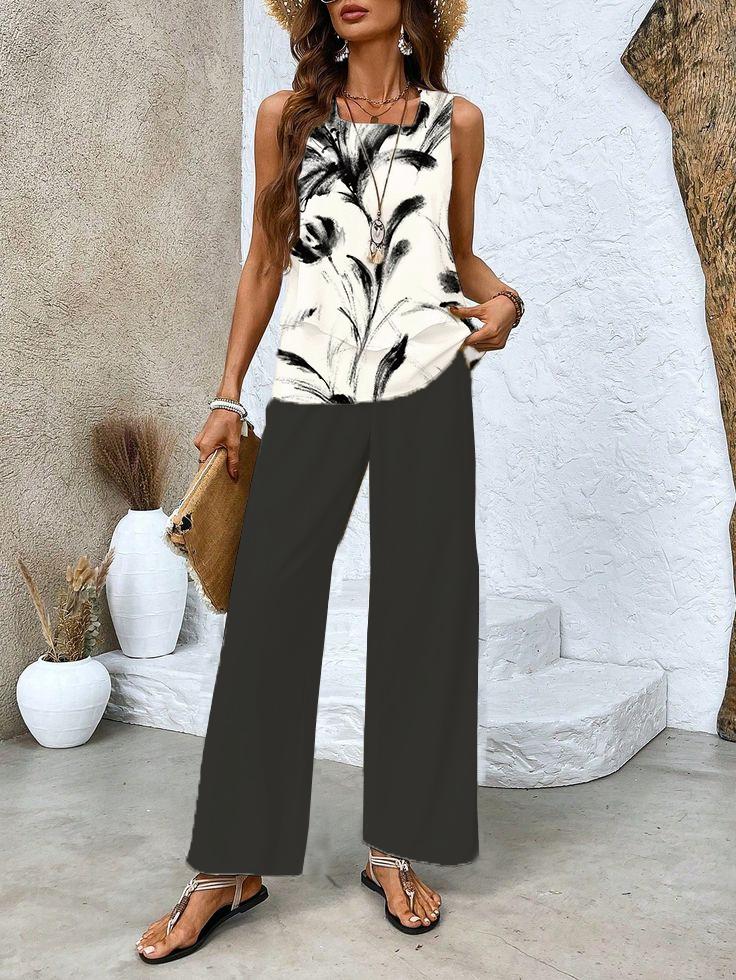 Rosey Conjunto de Dos Piezas con Estampado Botánico y Cuello Cuadrado