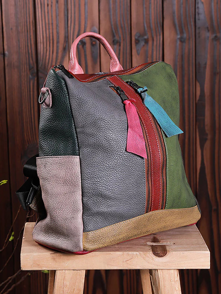 Gabriela | Mochila de Cuero Multicolor con Cremallera