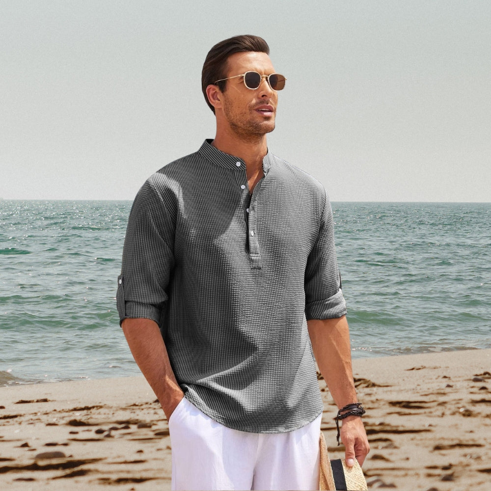 Camisa de Manga Larga de Medio Botón para Hombre Talla Grande Drapoura™