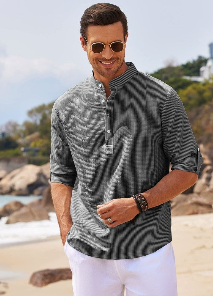 Camisa de Manga Larga de Medio Botón para Hombre Talla Grande Drapoura™