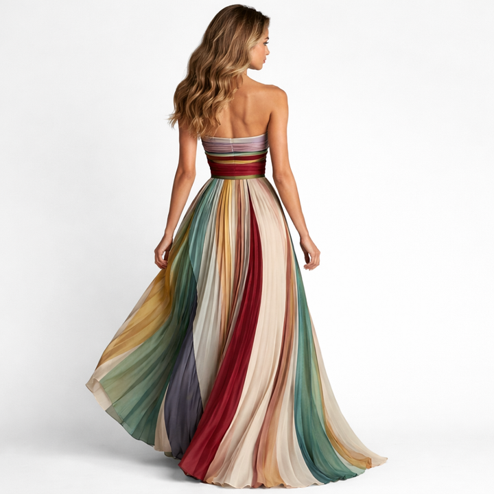 Sofía | Vestido Largo Plisado Multicolor Elegante para Mujer