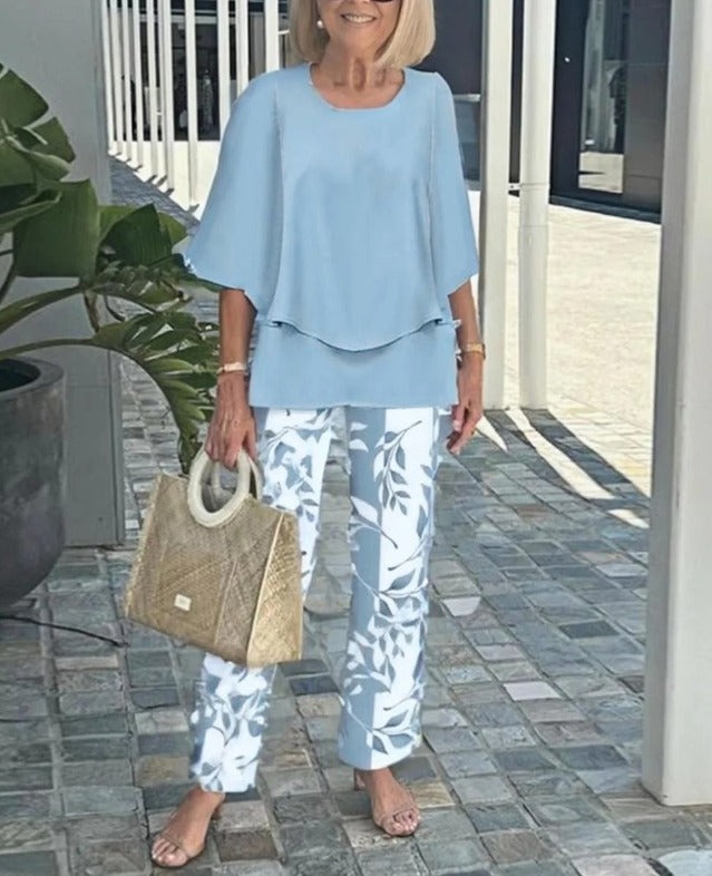 Jevva Elegante Conjunto de Dos Piezas con Cuello Redondo en Gris