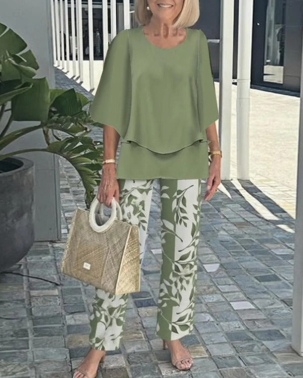 Jevva Elegante Conjunto de Dos Piezas con Cuello Redondo en Gris