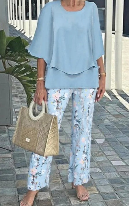 Jevva Elegante Conjunto de Dos Piezas con Cuello Redondo en Gris