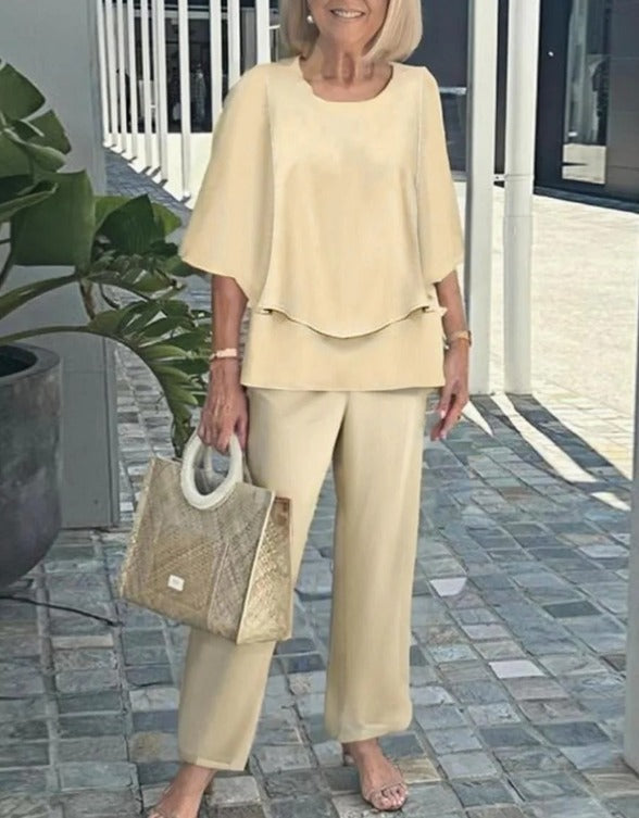 Jevva Elegante Conjunto de Dos Piezas con Cuello Redondo en Gris