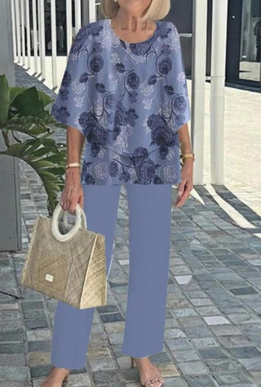 Jevva Elegante Conjunto de Dos Piezas con Cuello Redondo en Gris