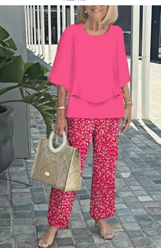 Jevva Elegante Conjunto de Dos Piezas con Cuello Redondo en Gris