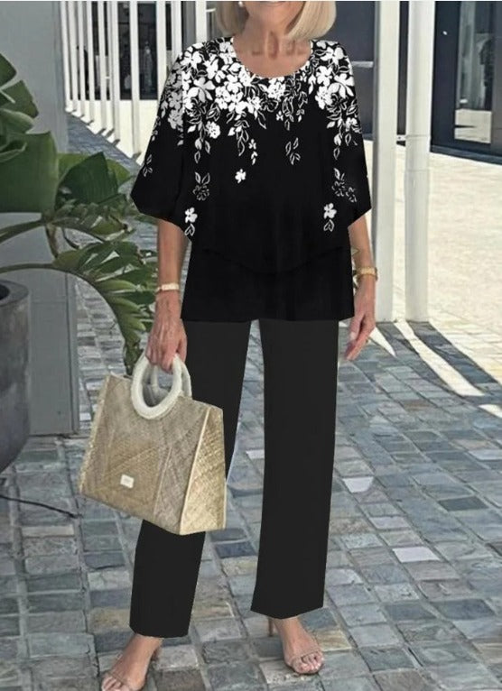 Jevva Elegante Conjunto de Dos Piezas con Cuello Redondo en Gris