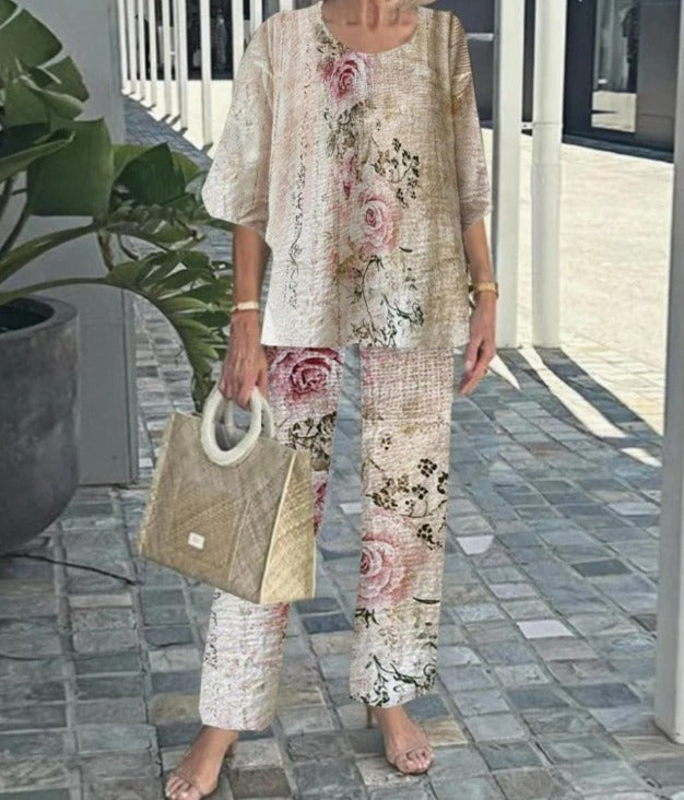 Jevva Elegante Conjunto de Dos Piezas con Cuello Redondo en Gris