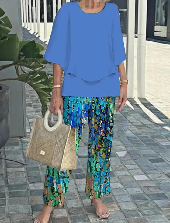 Jevva Elegante Conjunto de Dos Piezas con Cuello Redondo en Gris