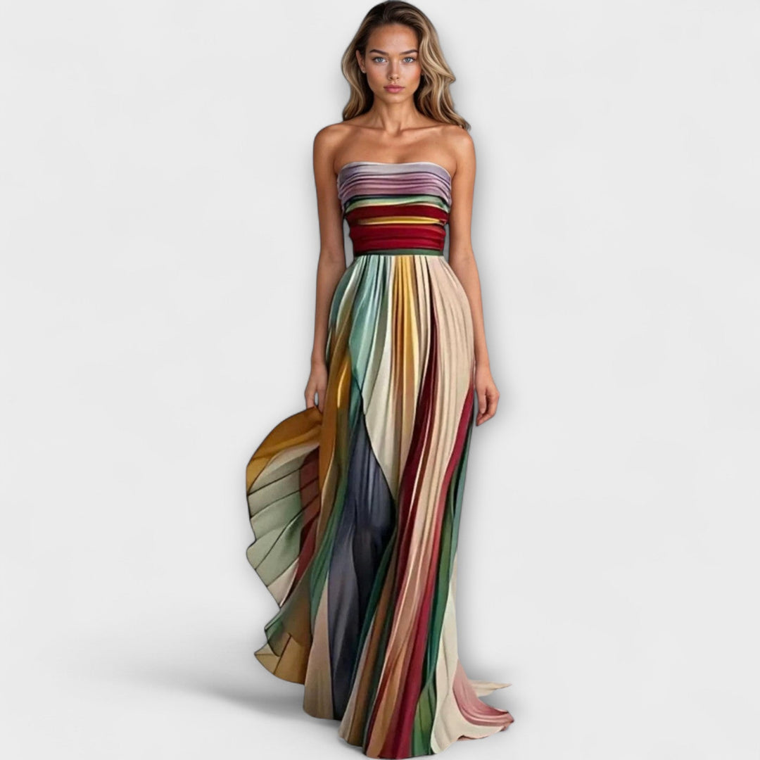 Sofía | Vestido Largo Plisado Multicolor Elegante para Mujer
