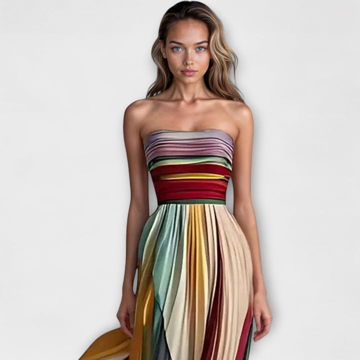 Sofía | Vestido Largo Plisado Multicolor Elegante para Mujer