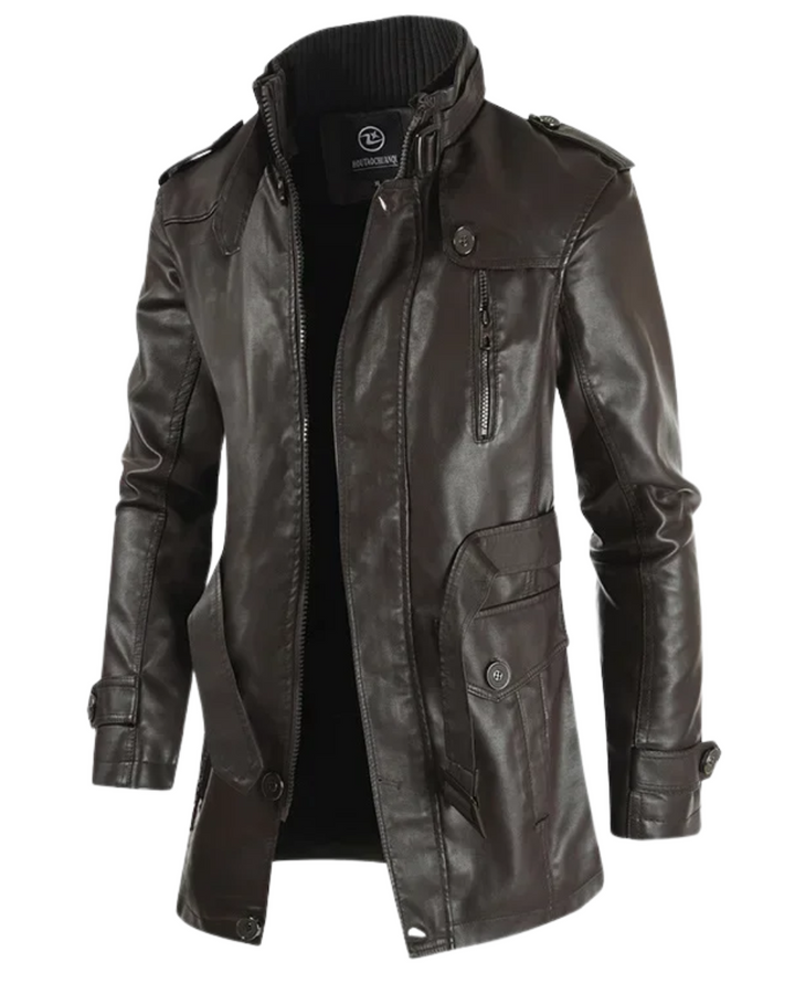 Rafael – Chaqueta de Cuero Biker Elegante y Larga