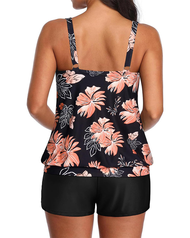 Conjunto de Tankini Ajustado con Boxer Estampado