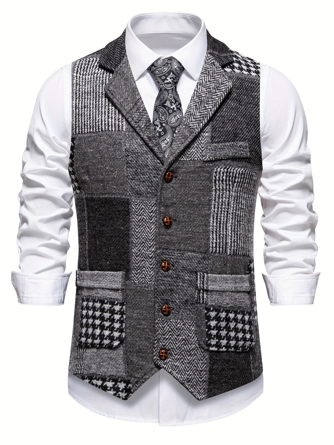 Leo | Chaleco de Tweed con Patrón de Espiga