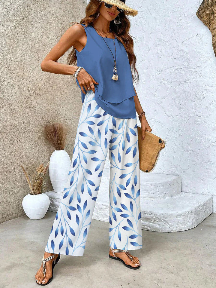 Rosey Conjunto de Dos Piezas con Estampado Botánico y Cuello Cuadrado