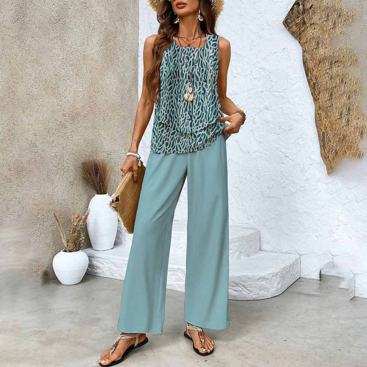 Rosey Conjunto de Dos Piezas con Estampado Botánico y Cuello Cuadrado