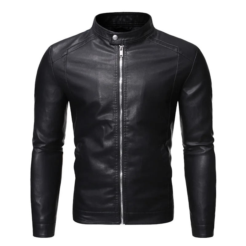 Leonardo – Chaqueta de cuero con cuello alto elegante