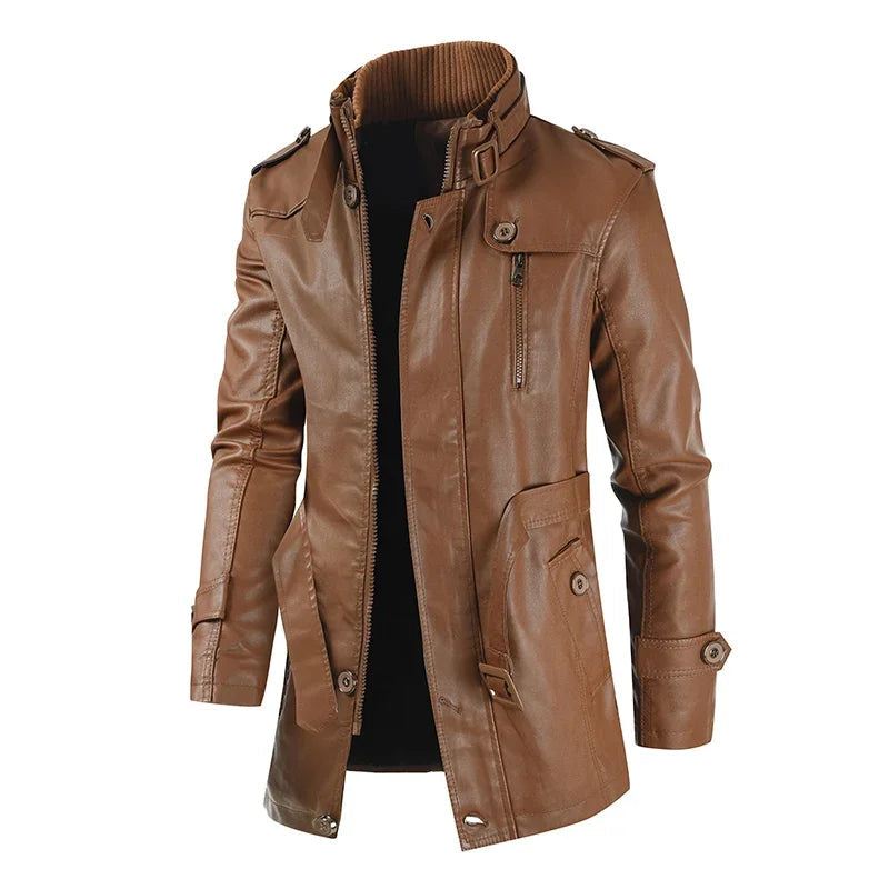 Rafael – Chaqueta de Cuero Biker Elegante y Larga