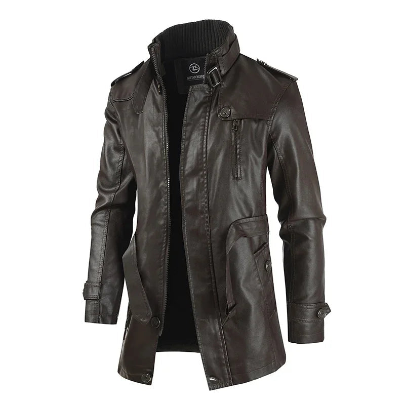 Rafael – Chaqueta de Cuero Biker Elegante y Larga