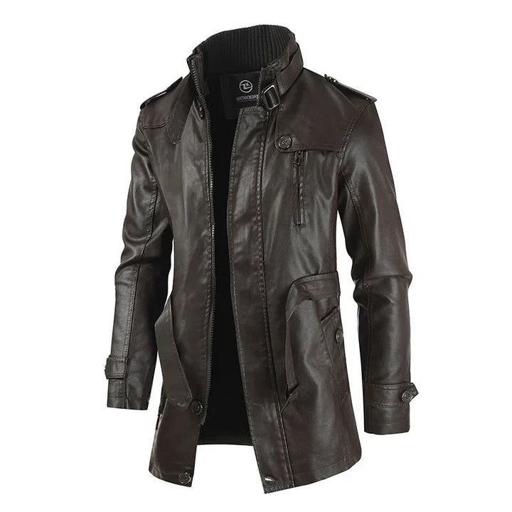 Rafael – Chaqueta de Cuero Biker Elegante y Larga