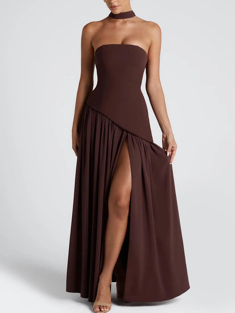 Maxi Vestido Sin Tirantes con Abertura Elegante