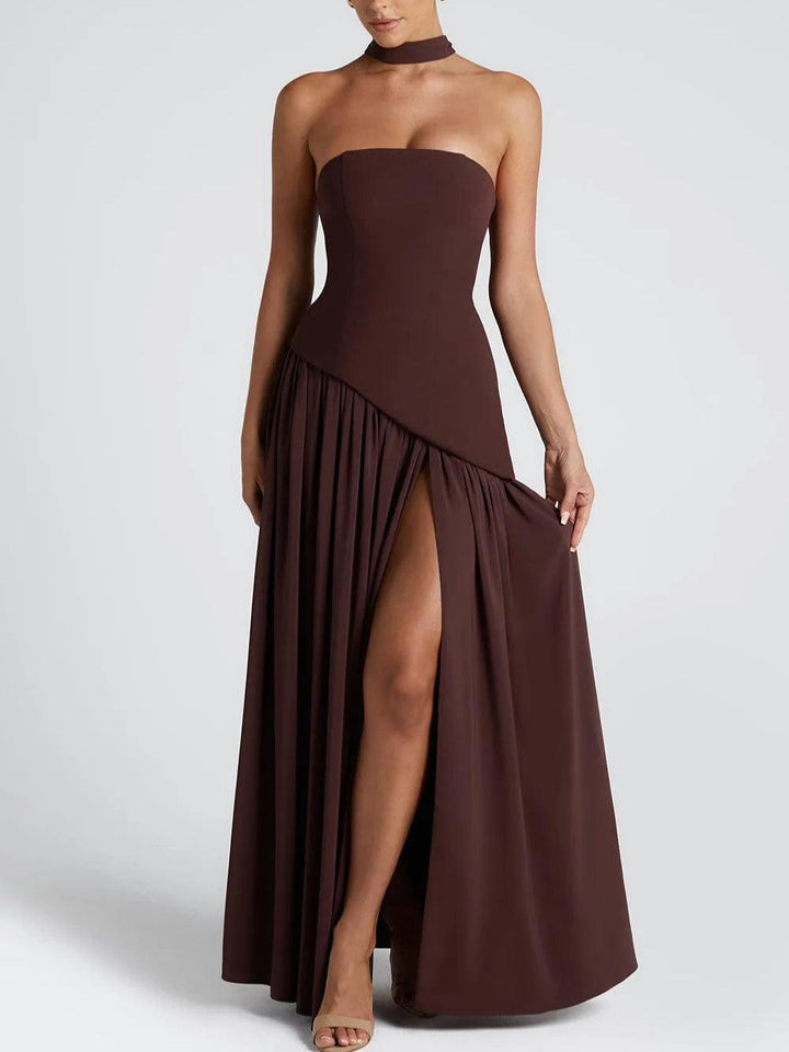 Maxi Vestido Sin Tirantes con Abertura Elegante