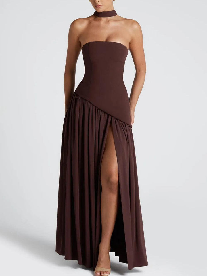 Maxi Vestido Sin Tirantes con Abertura Elegante
