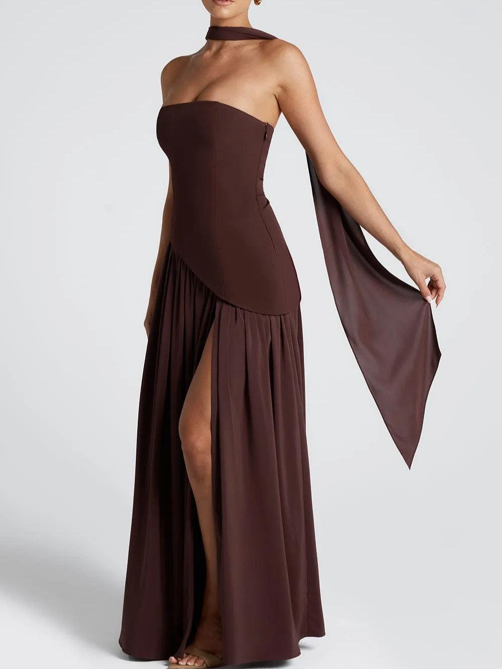 Maxi Vestido Sin Tirantes con Abertura Elegante