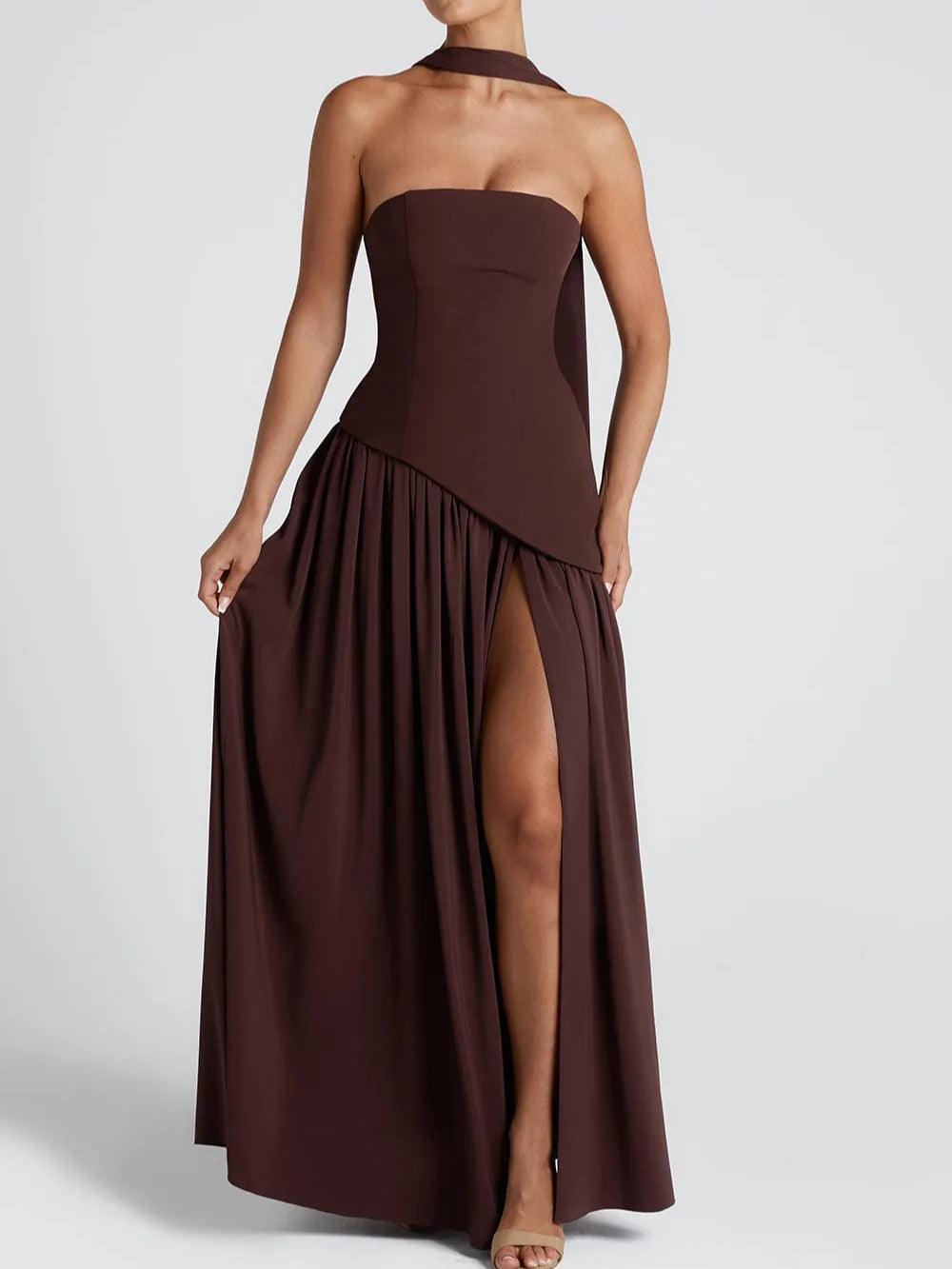 Maxi Vestido Sin Tirantes con Abertura Elegante