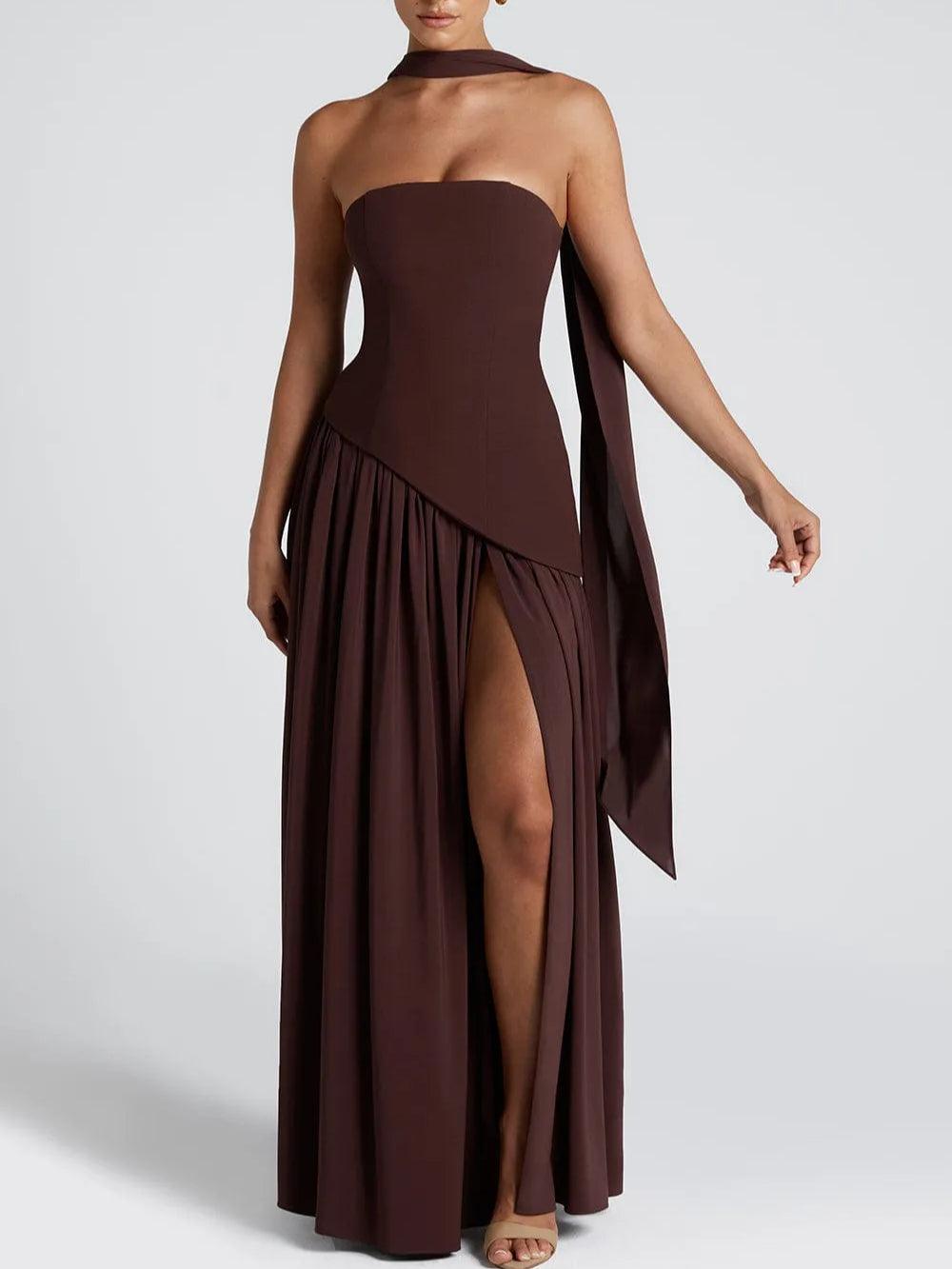 Maxi Vestido Sin Tirantes con Abertura Elegante