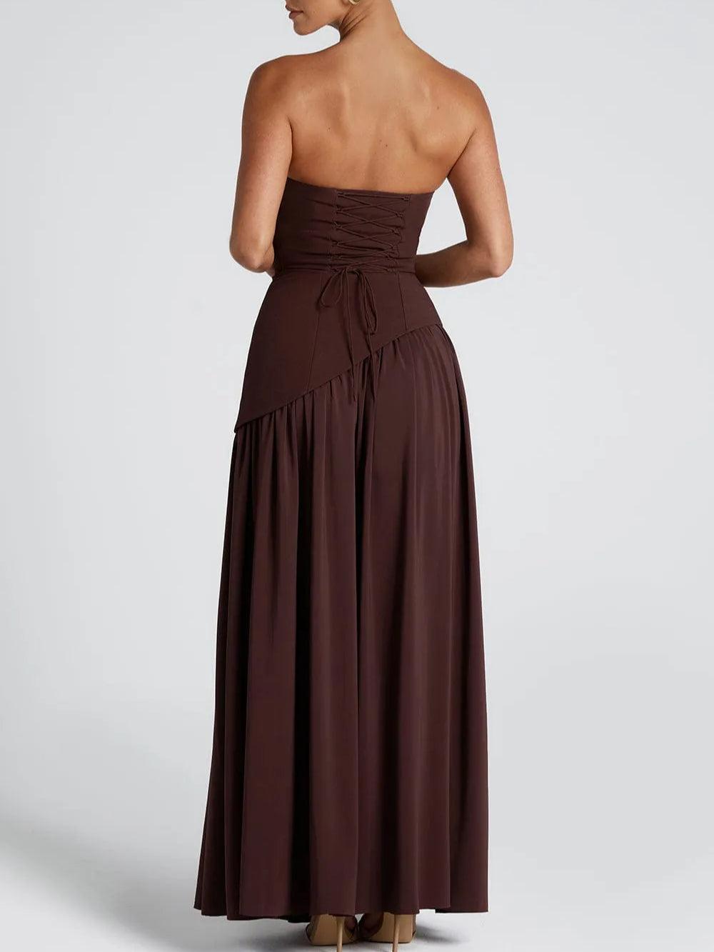 Maxi Vestido Sin Tirantes con Abertura Elegante