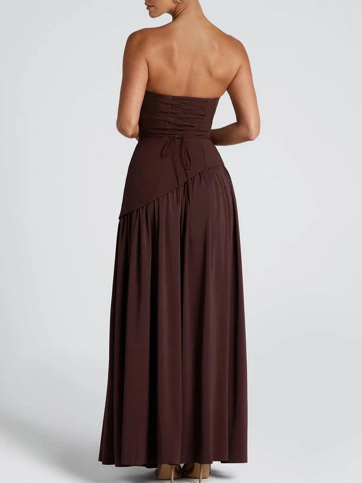 Maxi Vestido Sin Tirantes con Abertura Elegante
