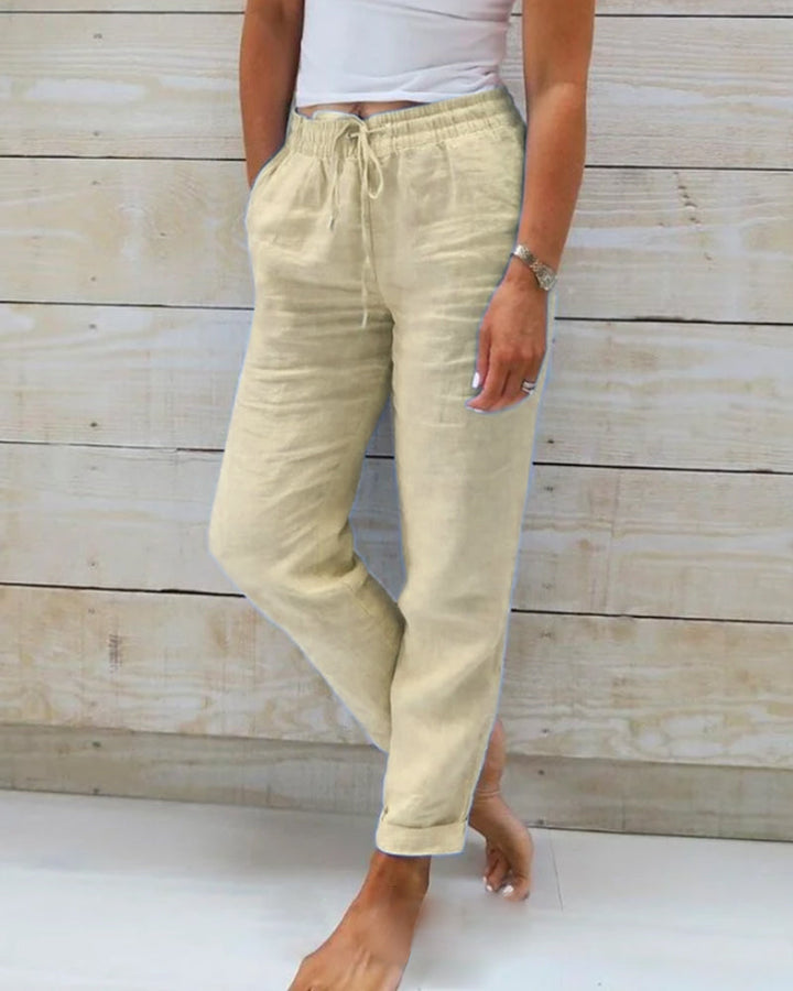 Pantalones Casual de Algodón y Lino con Cintura Elástica para Mujeres